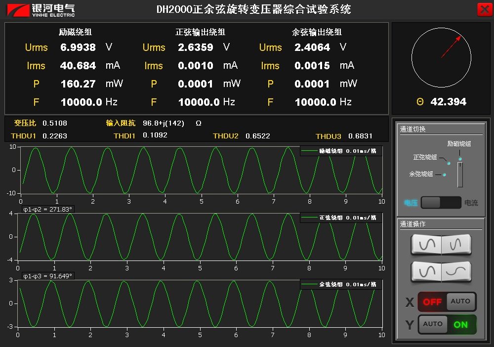 正余弦旋转变压器试验系统上位机软件界面截图