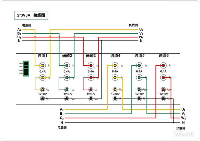 便携式功率剖析仪2*3V3A接线示意图